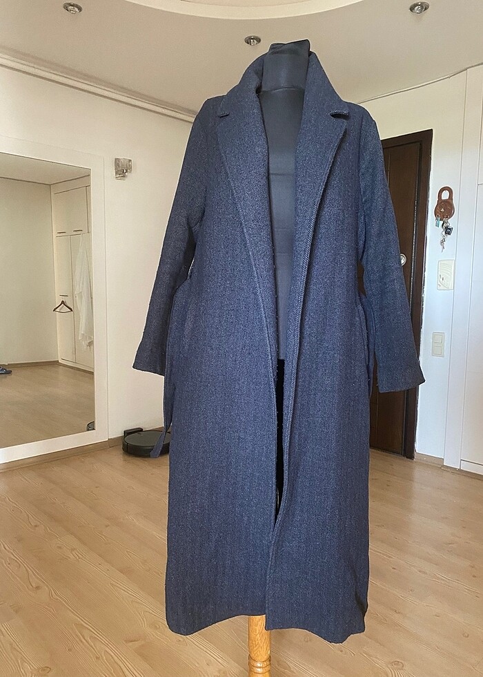 Lacivert Uzun Kaşe manto palto kaban - Görsel 3