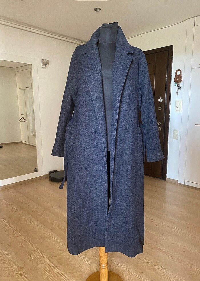 Lacivert Uzun Kaşe manto palto kaban - Görsel 5