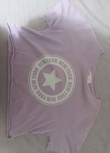 Zara Basic mor baskılı crop