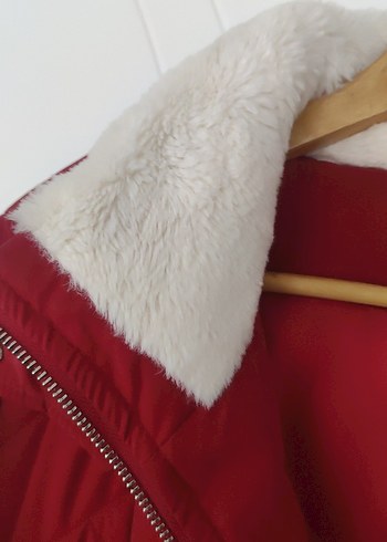 Kırmızı yumuşacık Kışlık Kürklü Mont - Görsel 5