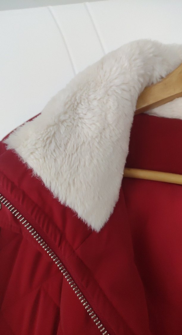 Kırmızı yumuşacık Kışlık Kürklü Mont - Görsel 5