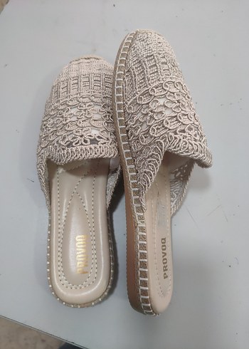 Bej Nakışlı Kadın Dolgu Topuk Terlik - Görsel 2