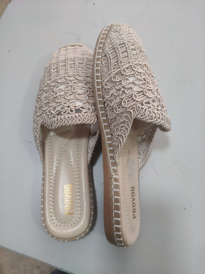 Bej Nakışlı Kadın Dolgu Topuk Terlik - Görsel 2