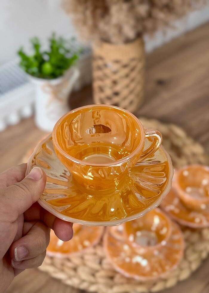 Sarı fincan takımı antika 45 yıllık - Görsel 2