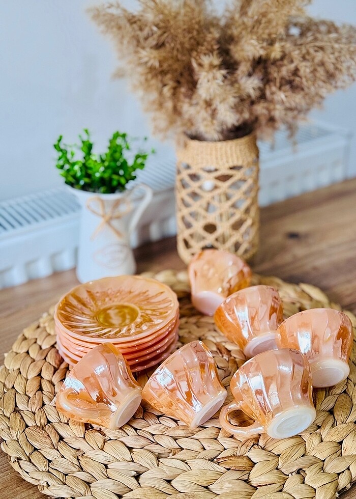 Sarı fincan takımı antika 45 yıllık - Görsel 5