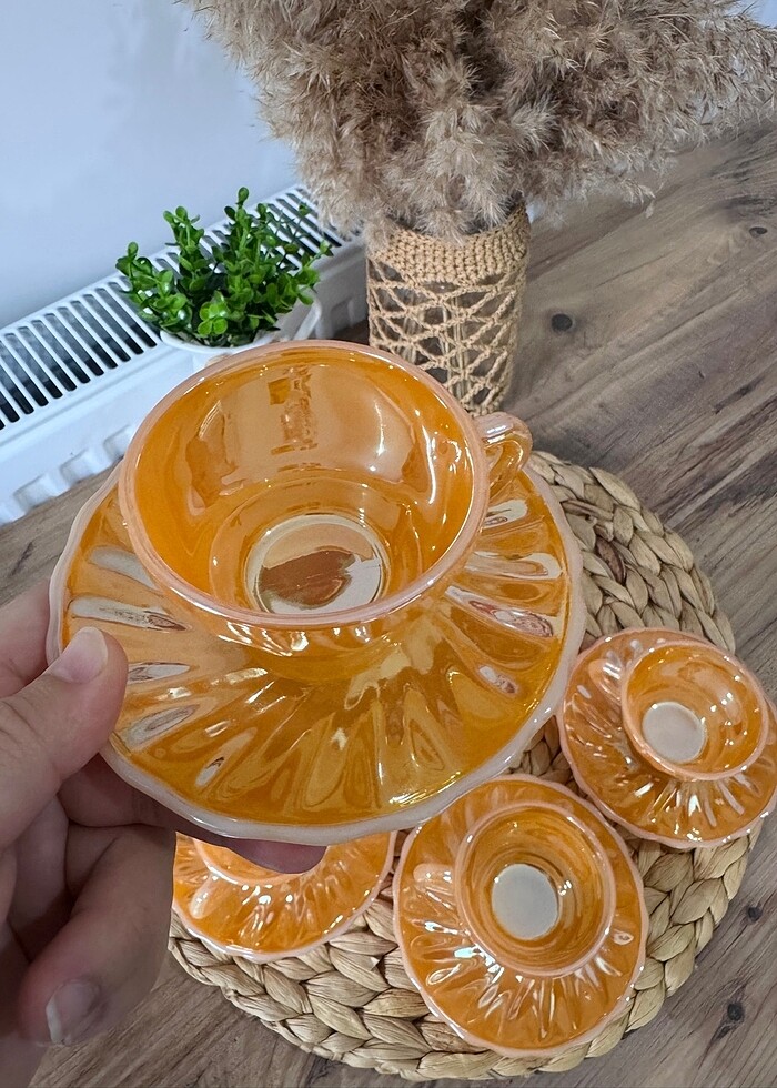 Sarı fincan takımı antika 45 yıllık - Görsel 3