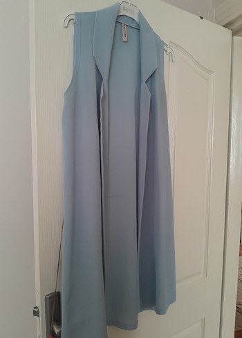 Bebe mavisi Uzun Kesim Kadın Yelek - Görsel 2