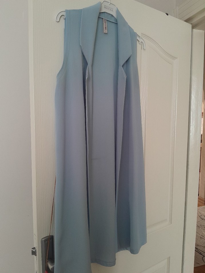 Bebe mavisi Uzun Kesim Kadın Yelek - Görsel 2