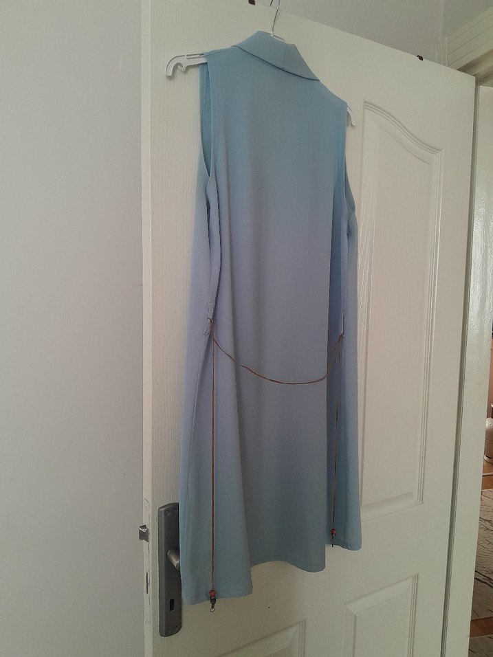 Bebe mavisi Uzun Kesim Kadın Yelek - Görsel 3