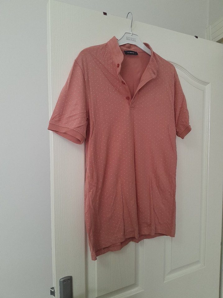 Erkek Pembe Keten Polo Tişört - Görsel 3