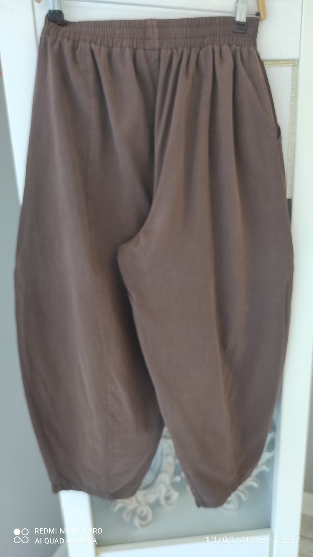 Kadın Kahverengi Keten Salaş Pantolon, Touche marka - Görsel 2