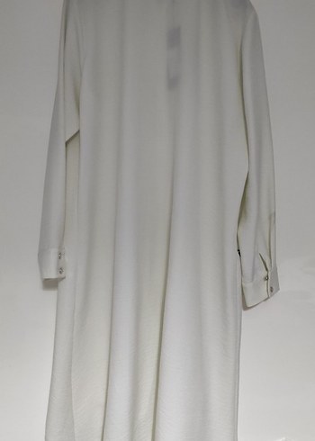 Düğmeli Beyaz Uzun Kadın Tunik - Görsel 6
