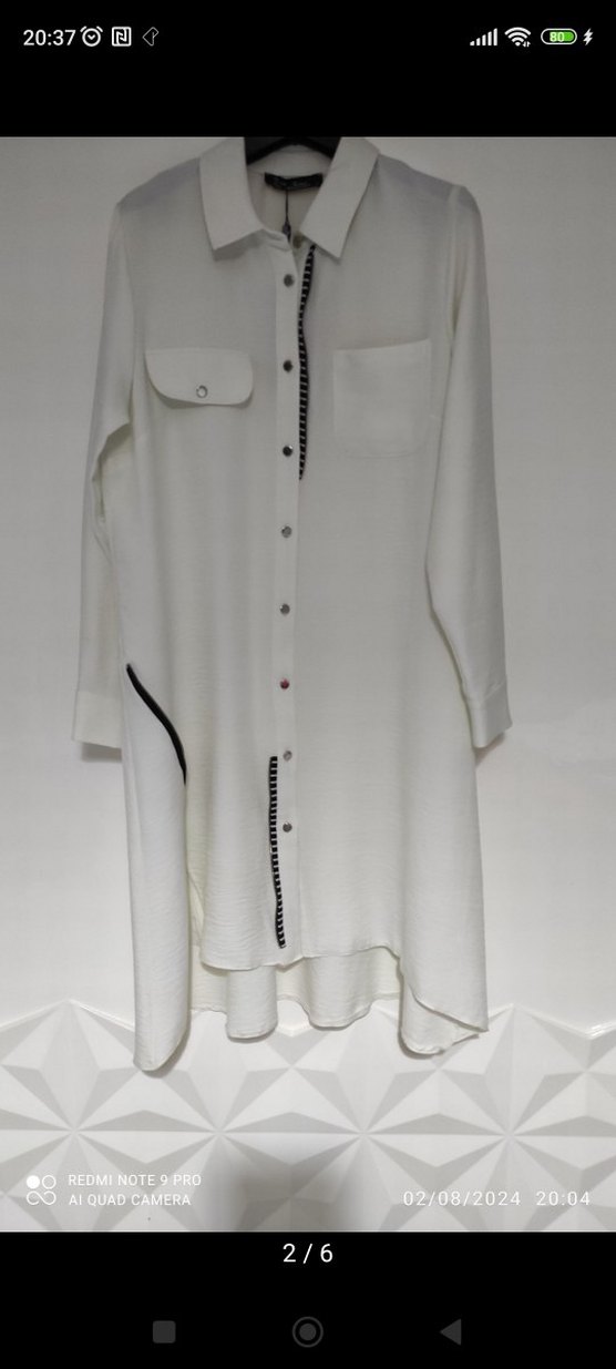 Düğmeli Beyaz Uzun Kadın Tunik - Görsel 2