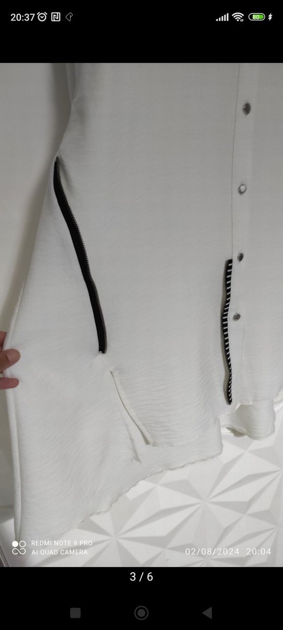 Düğmeli Beyaz Uzun Kadın Tunik - Görsel 3