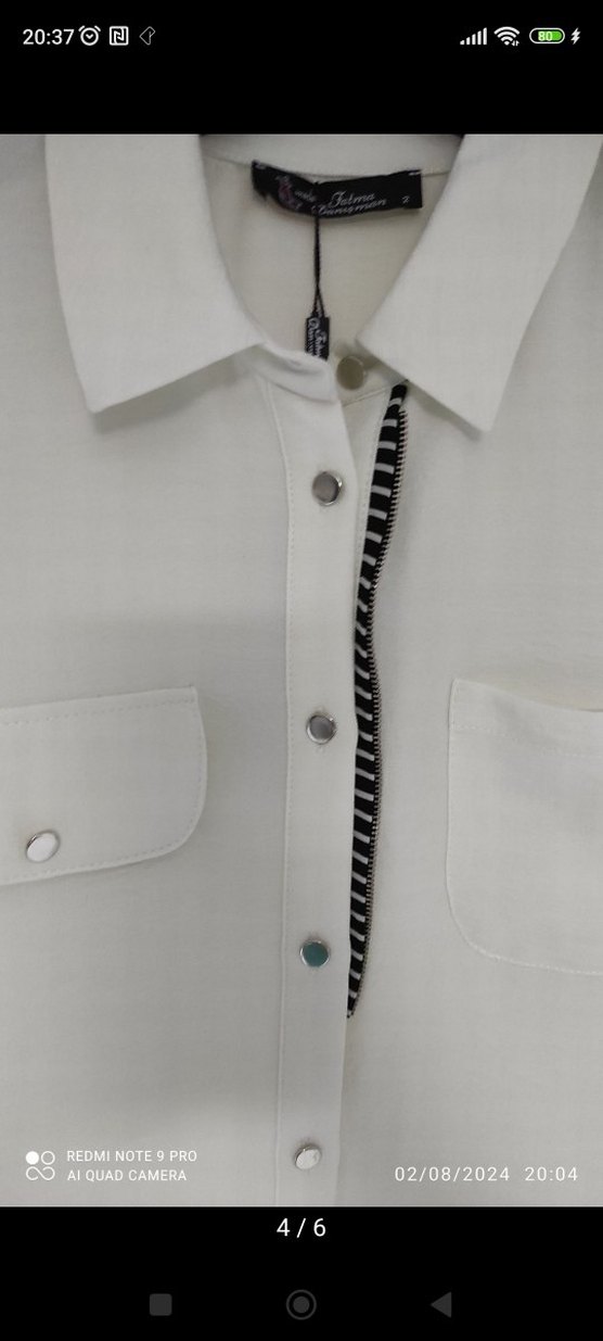 Düğmeli Beyaz Uzun Kadın Tunik - Görsel 4