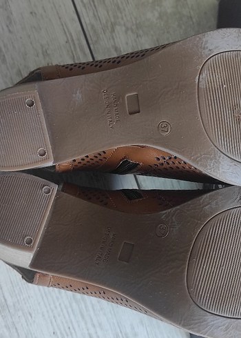 Kahverengi Deri Kadın Dolgu Topuklu Sandalet - Görsel 6