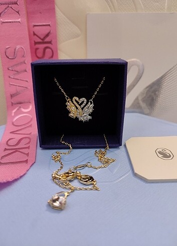 Beden Swarovski Gold Silver Swan Kolye