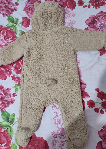 Kahverengi Peluş Bebek Tulumu Kapüşonlu - Görsel 7