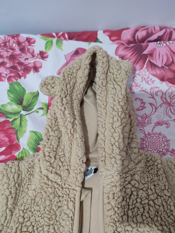 Kahverengi Peluş Bebek Tulumu Kapüşonlu - Görsel 4