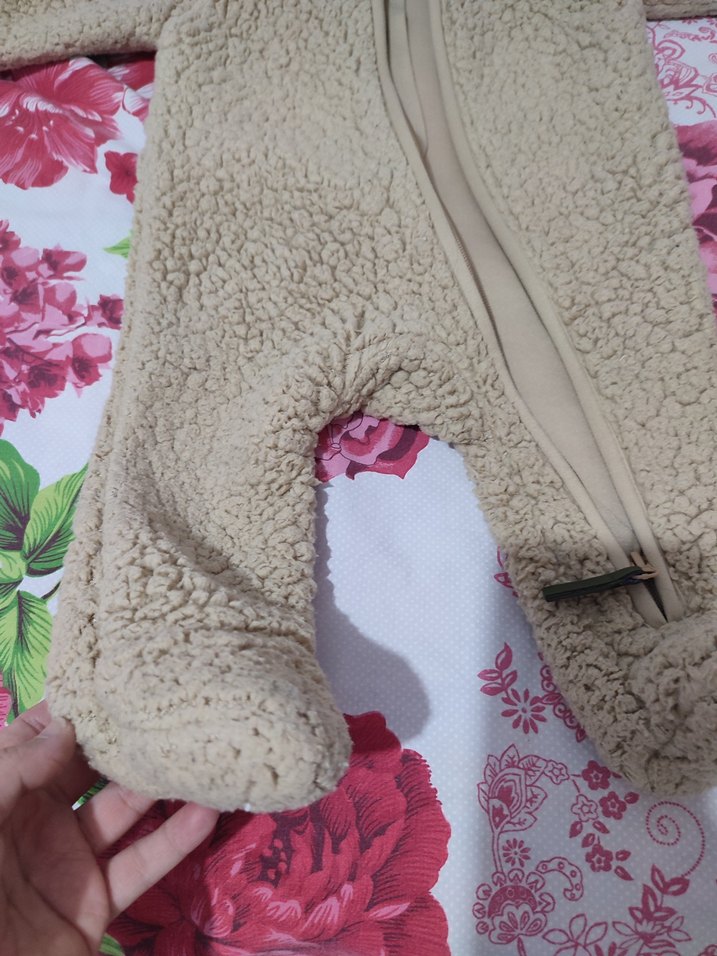 Kahverengi Peluş Bebek Tulumu Kapüşonlu - Görsel 3