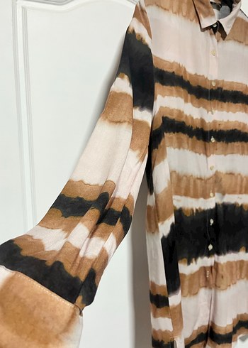 LC Waikiki Bej Gri Batik Desenli Uzun Gömlek