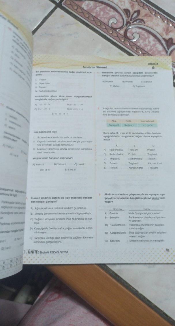 11. Sınıf Biyoloji Soru Bankası - Görsel 5