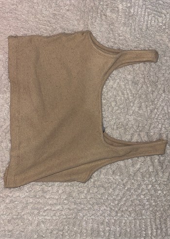 Kız Çocuk Bej Kolsuz Basic Crop Top - Görsel 2