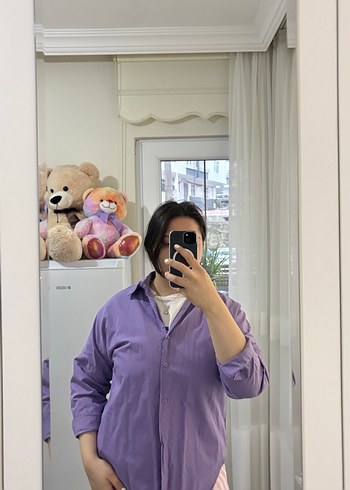 Mor Düğmeli Uzun Kollu Kadın Gömlek - Görsel 5