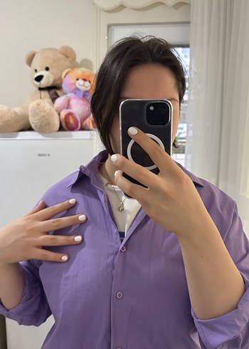 Mor Düğmeli Uzun Kollu Kadın Gömlek - Görsel 4