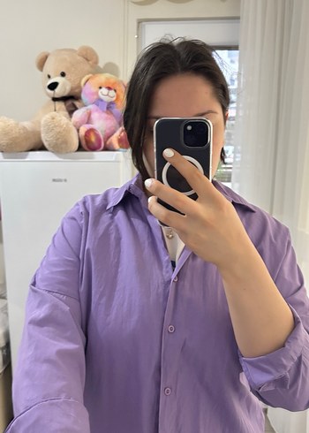 Mor Düğmeli Uzun Kollu Kadın Gömlek - Görsel 2