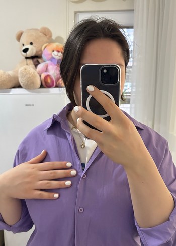 Mor Düğmeli Uzun Kollu Kadın Gömlek - Görsel 3