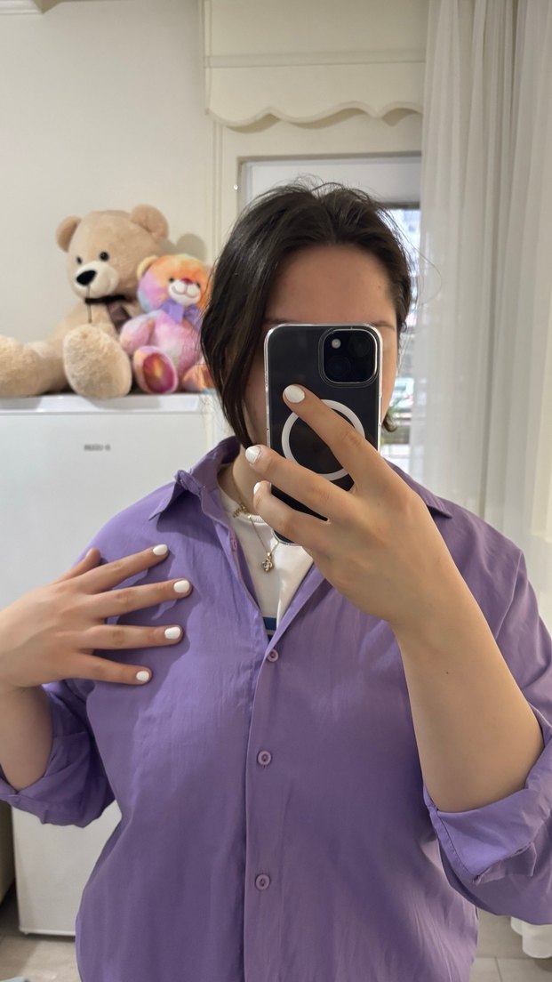 Mor Düğmeli Uzun Kollu Kadın Gömlek - Görsel 4