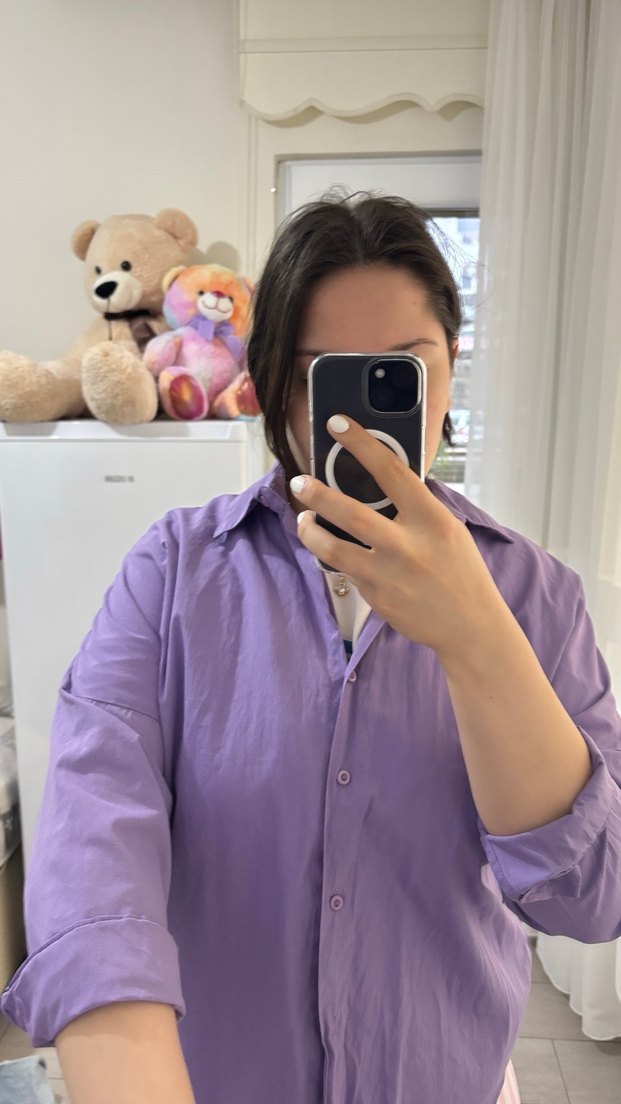 Mor Düğmeli Uzun Kollu Kadın Gömlek - Görsel 2