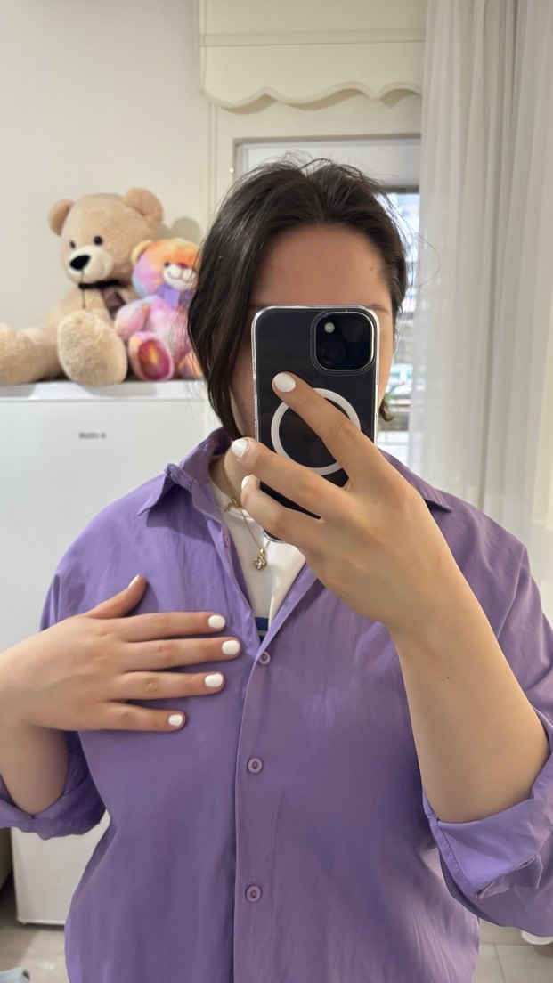 Mor Düğmeli Uzun Kollu Kadın Gömlek - Görsel 3