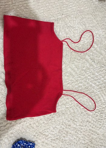 Kırmızı İp Askılı Crop Top - Görsel 2