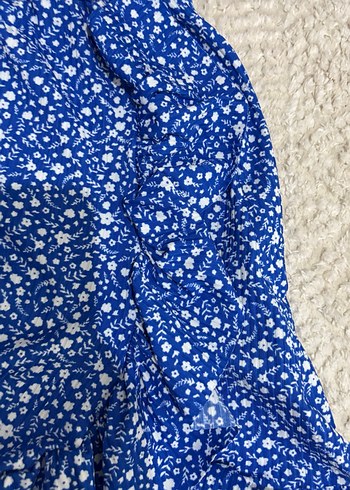 Mavi Çiçek Desenli Kadın Mini Etek - Görsel 3