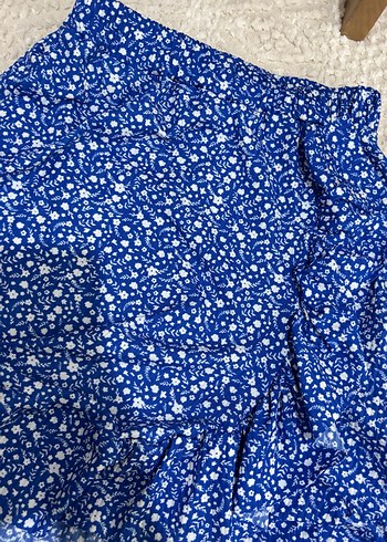 Mavi Çiçek Desenli Kadın Mini Etek - Görsel 4
