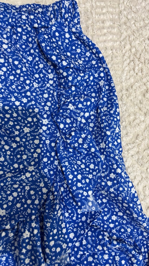 Mavi Çiçek Desenli Kadın Mini Etek - Görsel 3