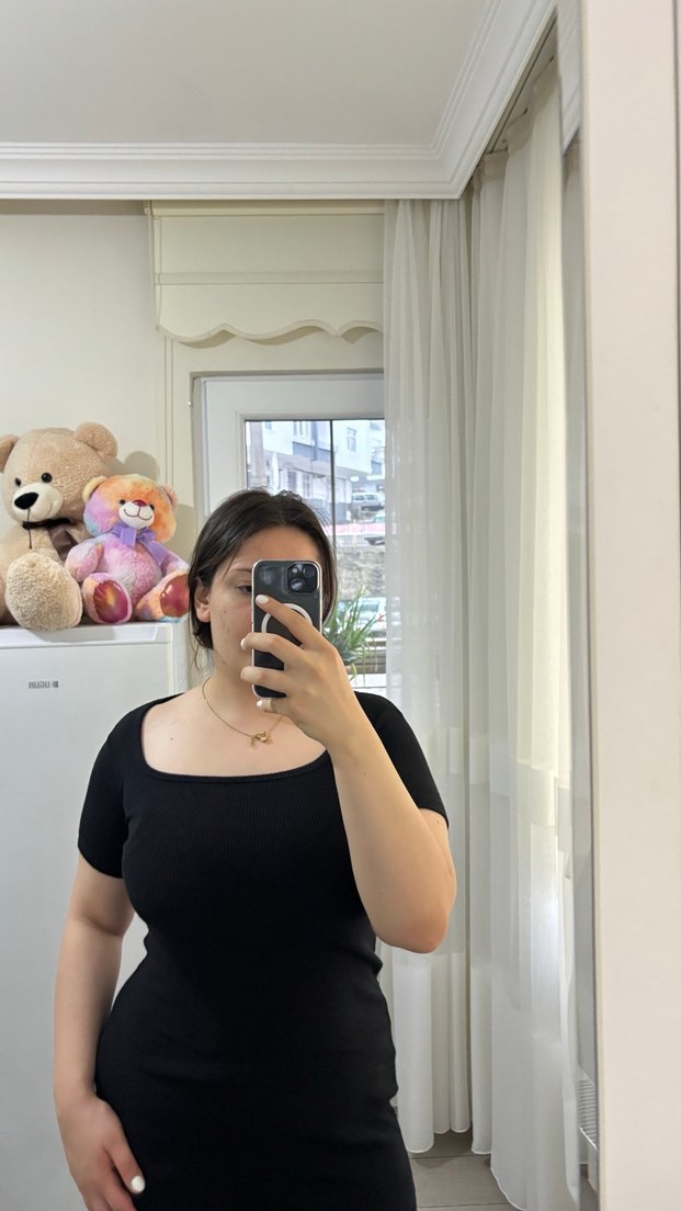 Siyah Kadın Midi Triko Elbise - Görsel 2