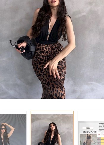 Leopar Desenli Saten Uzun Drapeli Elbise - Görsel 3