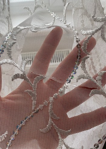 Nakışlı Beyaz Tül Perde - Görsel 5