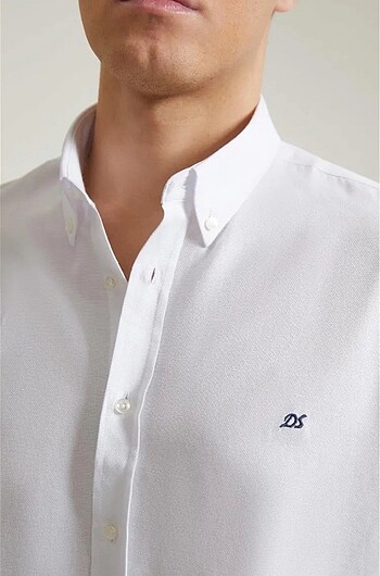 Ds Damat Slim Fit Beyaz Oxford Nakışlı Gömlek