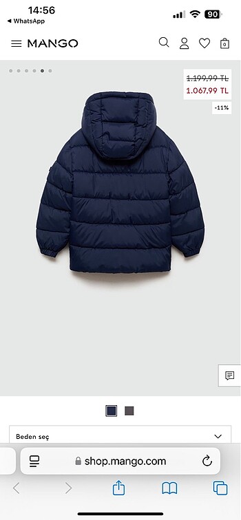 10 Yaş Beden Kapüşonlu kapitone anorak