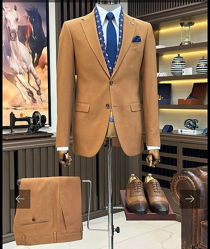 İTALYAN STİL SLİM FİT CEKET PANTOLON TAKIM ELBİSE CAMEL T11347