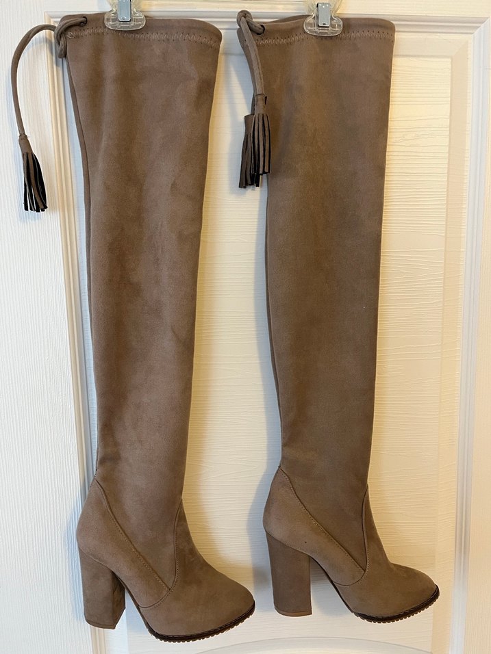 Püsküllü Süet Dizüstü Topuklu Çizme - Görsel 2