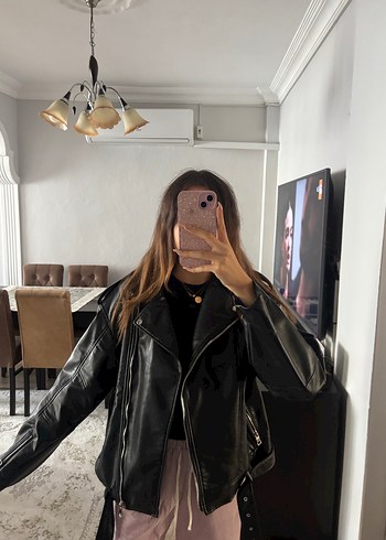 Zara Siyah Parlak Biker Deri Kadın Ceket