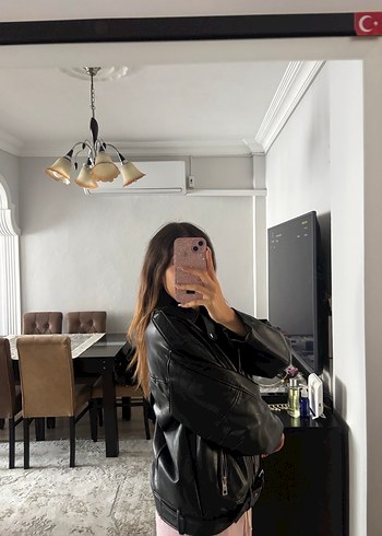 m Beden siyah Renk Siyah Parlak Biker Deri Kadın Ceket