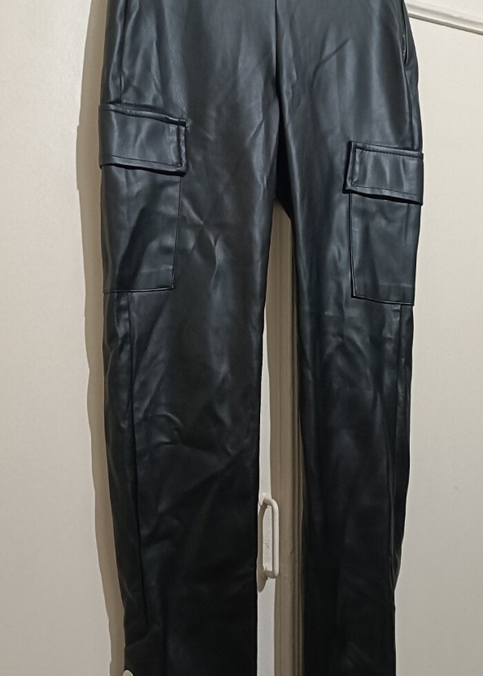 KAROL BASİC KARGO MODEL PAÇASI ÇITÇITLI DERİ PANTOLON  - Görsel 5