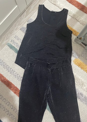 s Beden Siyah Simli Kısa Kadın takım