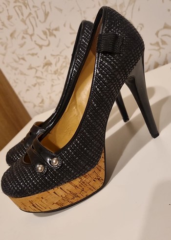 Siyah Yılan Desenli Platform Topuklu Kadın Stiletto - Görsel 3